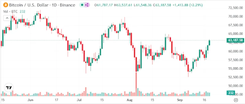 Bitcoin steg med 2,4% over 62 000 dollar